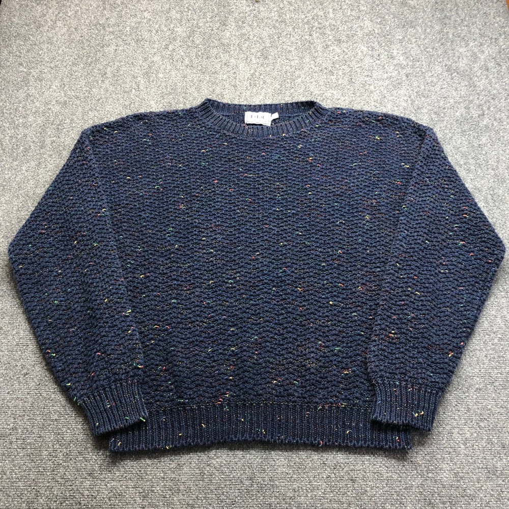 Vintage TLC by Lambert Mens XL Navy Confetti Knit Cotton Sweater Made in USA